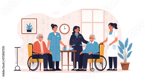 Compassionate caregiving illustration for elderly assistance and support
