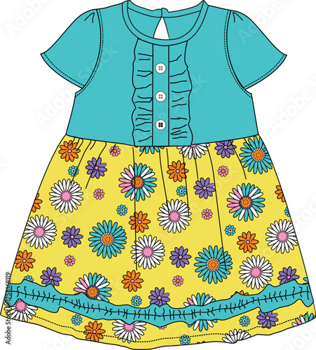baby girls frocks flower  all over pattern print Vector art