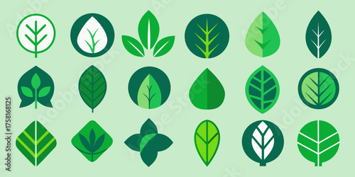 Collection of Green Leaf Icons in Various Styles and Shapes Keywords: leaf, leaves, icon, set, collection, nature, green, plant, Modern car vector illustration Flat car icon Urban vehicle vector