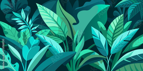 Lush Tropical Foliage in Deep Teal and Green Hues Keywords: tropical, foliage, leaves, jungle, nature, green, teal, dark green, blue Modern car vector illustration Flat car icon Urban vehicle vector