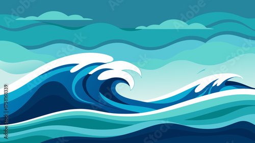 Stylized Ocean Waves and Clouds in Shades of Blue and Teal water nature Modern car vector illustration Flat car icon Urban vehicle vector
