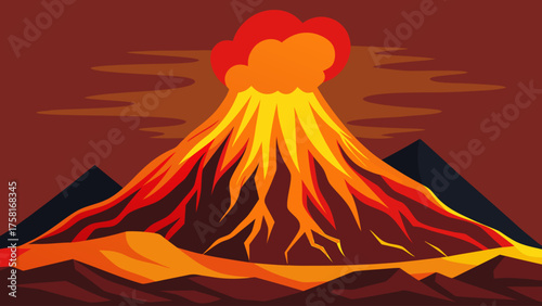 Active Volcano Erupting with Lava Flow and Ash Cloud Against a Dark Sky eruption magma Modern car vector illustration Flat car icon Urban vehicle vector