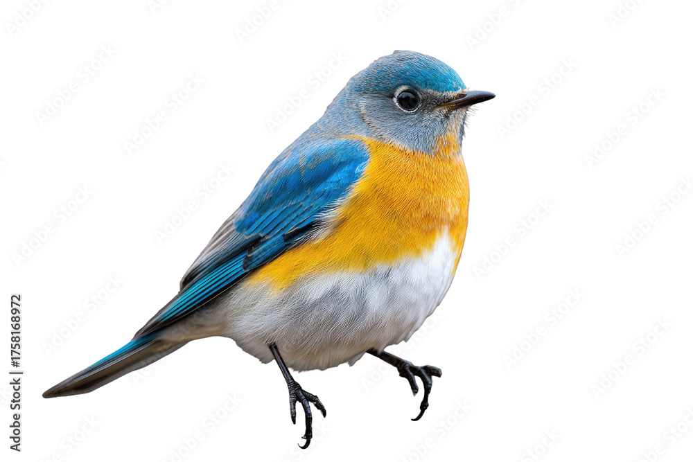 Obraz premium A vibrant, colorful bird with blue, orange, and white plumage, perched on a black background