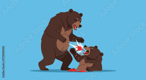 Two cartoon brown bears engage in an intense, aggressive fight scene