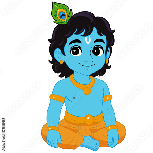 Cheerful Little Krishna Sitting Illustration