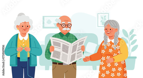 Illustrative Elderly People Enjoying Retirement Activities Together Indoors