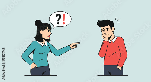 Relationship problems: Woman scolding a sad man with comic style illustration