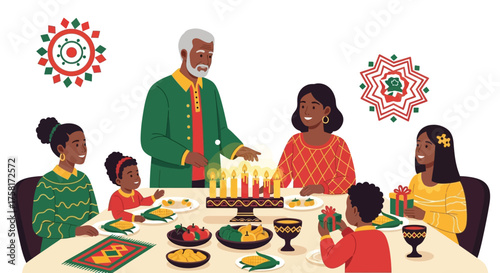 Celebrating Kwanzaa: A warm family gathering around the kinara candles