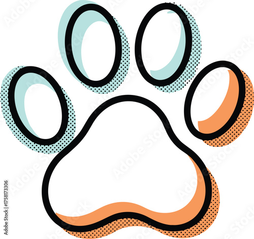 Vibrant Paw Print Graphic Illustration for Animal Lovers and Pet-Related Businesses, Veterinary Services, and Adoption Campaigns. Decorative Animal Design, Modern Cartoon Style Vector Artwork for Prin