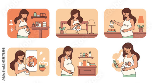 Delightful journey: Illustrated stages of anticipation for an expecting mother