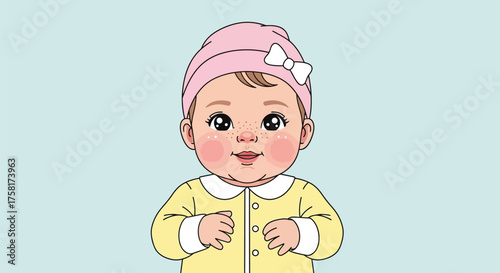 Cartoon Portrait of a Charming Baby Girl with Adorable Features