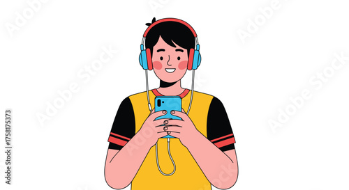 Young Adult Listening to Music on Smartphone at Home - Modern Youth Culture Entertainment Technology Connection, Digital Lifestyle with Wireless Headphones Communication for Relaxed Millennials Genera
