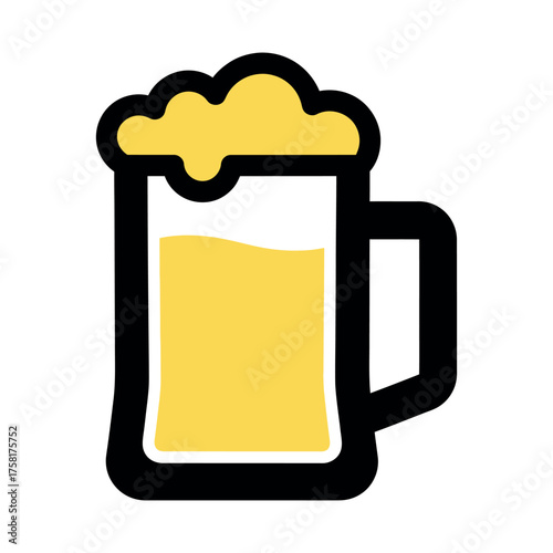 Refreshing beer mug with foamy head and golden liquid vector