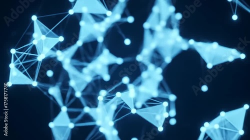 Abstract digital network blue nodes and lines on dark background