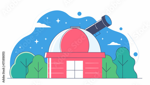 Explore the Universe From a Colorful Observatory with a Powerful Telescope Under a Starry Sky, Perfect for Science Education and Space Exploration Concepts
