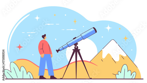 Dreamy stargazing adventure awaits with telescope under starry skies, perfect for exploration, science, and inspiring wonder about the universe