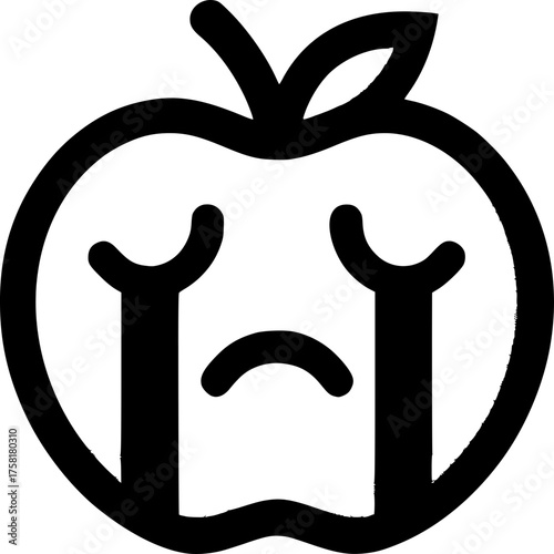 Crying Apple Illustration: A simple yet poignant illustration of an apple, its core expressing sorrow and tears, designed with a clean graphic style.