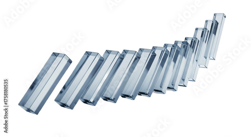 A line of transparent rectangular blocks falling in sequence, isolated on transparent background