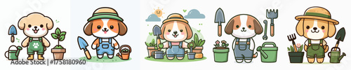 Cute Dog Gardener Mascot Illustration – Adorable Puppy Planting and Gardening Character in Overalls