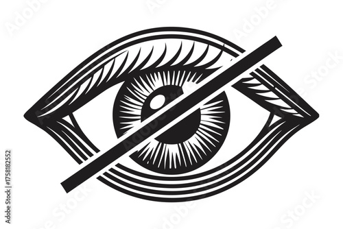 Abstract eye is represented using curved lines in black and white