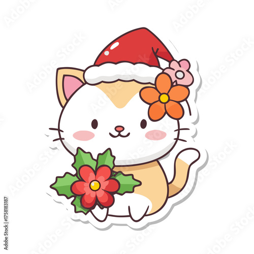 cute cat sticer with flowers