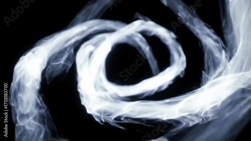 Abstract swirling white form on black background illustrative design