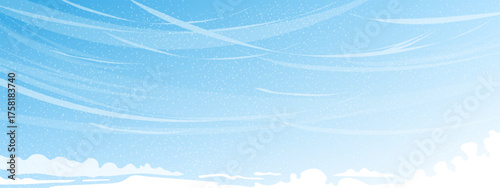 Sky blue background,Vector anime clear sky,cloud,snow with sunlight in sunny day morning Winter,Horizon nature landscape of snowy on cloudy, illustration banner weather season for Christmas background