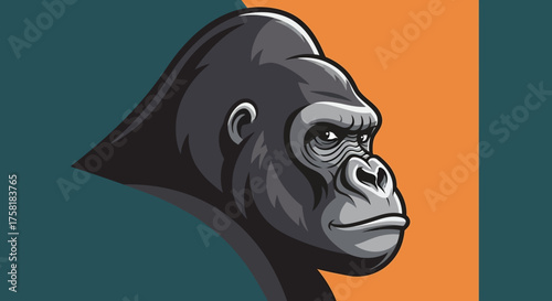 Illustrated Gorilla Head Profile with Detailed Facial Features and Strong Gaze.