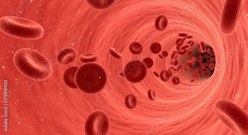 Red blood cells moving in human bloodstream