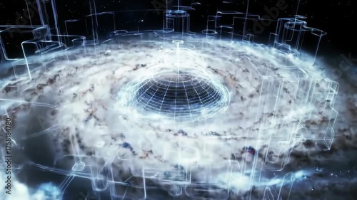 Spiral galaxy rotating in deep space with stars and celestial bodies