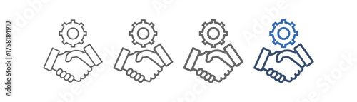 
outline icon sheet agreement with handshake and gear design