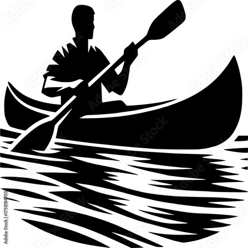 Kayaking Silhouette: An outline of a person paddling a kayak, gliding serenely across calm waters. This illustration portrays a sense of freedom and adventure on the water.