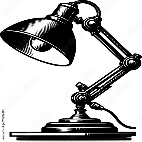 Elegant Illumination: A vintage desk lamp, exuding timeless sophistication, casts a warm glow, offering a blend of functionality and refined design.