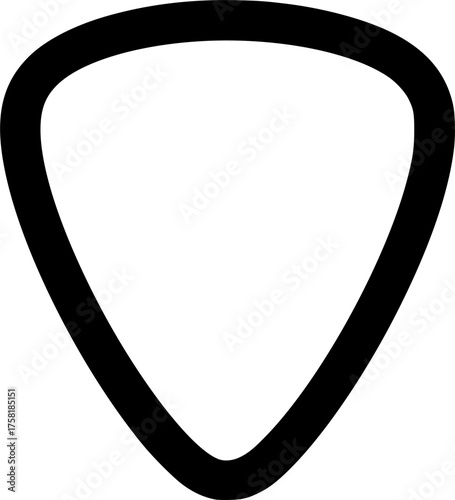 
Guitar pick silhouette. This image shows a dark outline of a classic guitar pick, representing musical elements, instrumental accessories, and sound production. Vector clipart illustration desig