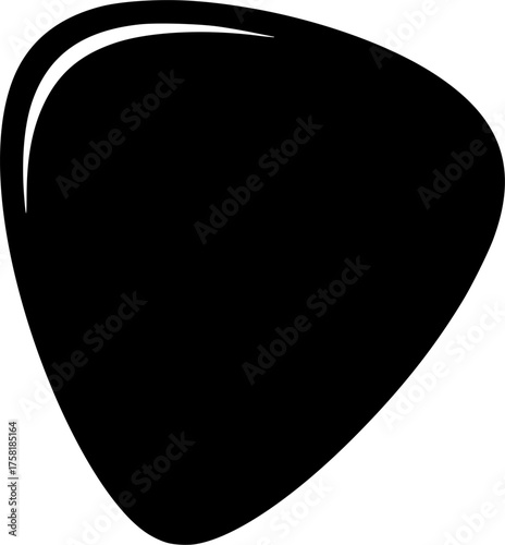 
Guitar pick silhouette. This image shows a dark outline of a classic guitar pick, representing musical elements, instrumental accessories, and sound production. Vector clipart illustration desig