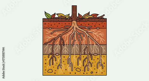 Tree Roots System in Soil Layers Illustration.