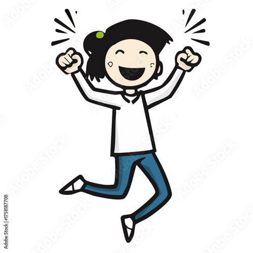 A joyful cartoon character jumping up and down in excitement