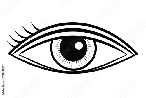 Artistic eye with layered upper lid and pointed corners, isolated on white