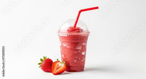 Refreshing Strawberry Smoothie with Fresh Strawberries on White Background.