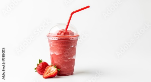 Refreshing Strawberry Smoothie with Fresh Strawberries on White Background.