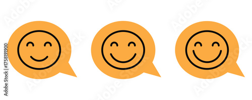 Smile, happy emoji icon set in line style
