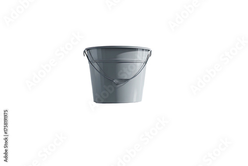 Gray metallic bucket with a handle isolated against a stark, black background