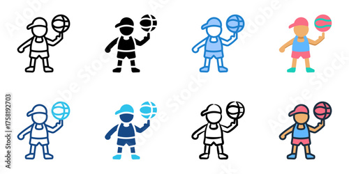 Youth basketball icon set multiple style collection 
