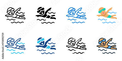 Community swim meet icon set multiple style collection 
