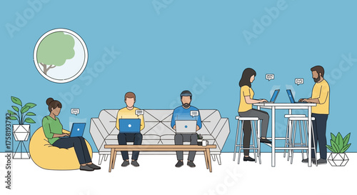 People Working on Laptops in a Modern Workspace.