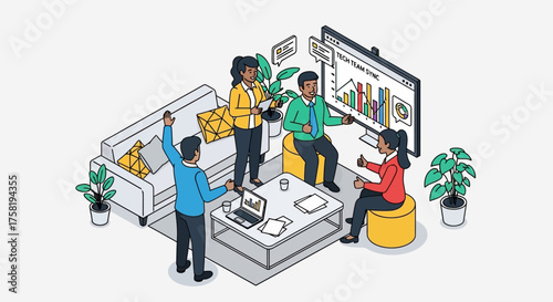 Tech Team Meeting with Presentation and Collaboration.