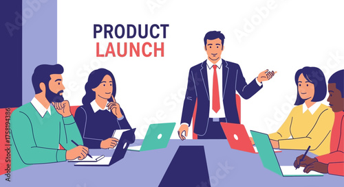 Product Launch Presentation with Diverse Business Team.