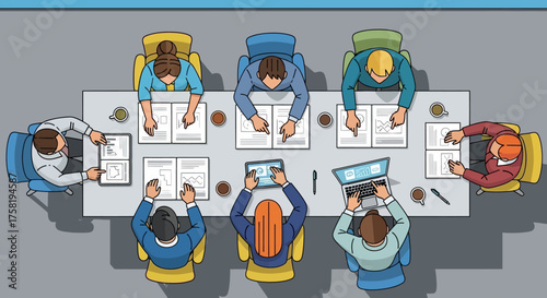 Overhead View of Business Meeting Participants.