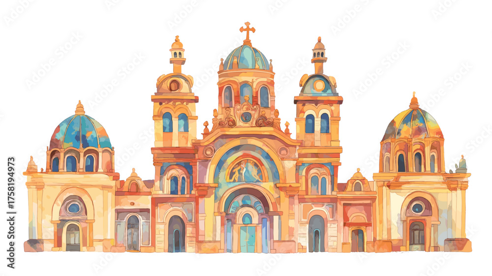 Obraz premium Basilica of Our Lady of Guadalupe. Basilica of Our Lady of Guadalupe hand drawn watercolor illustration