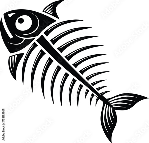 Vector art of stylized black fish skeleton